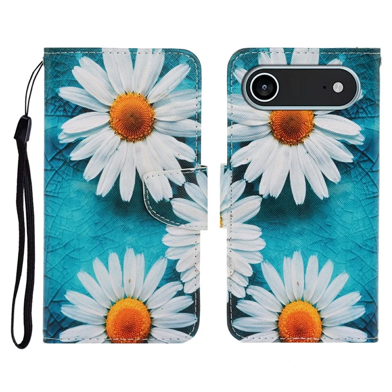 Étui Air pour iPhone 17 avec motif imprimé, étui de protection en cuir avec dragonne - Chrysanthème