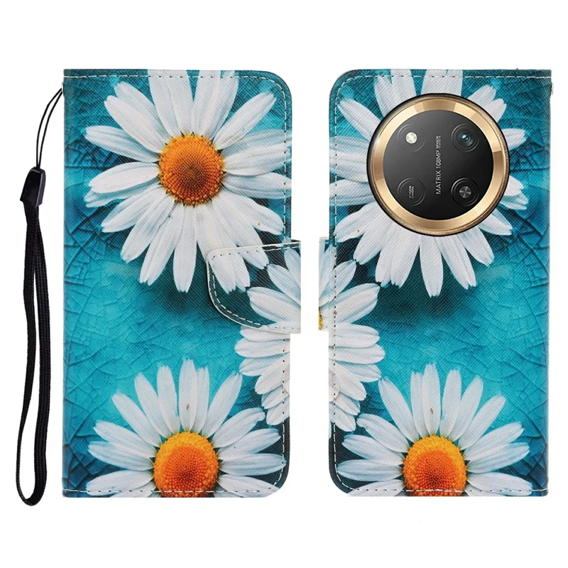 Étui For Honor X60 Pro 5G / X9c 5G / Magic7 Lite 5G à motif imprimé en cuir de protection avec dragonne - Chrysanthème