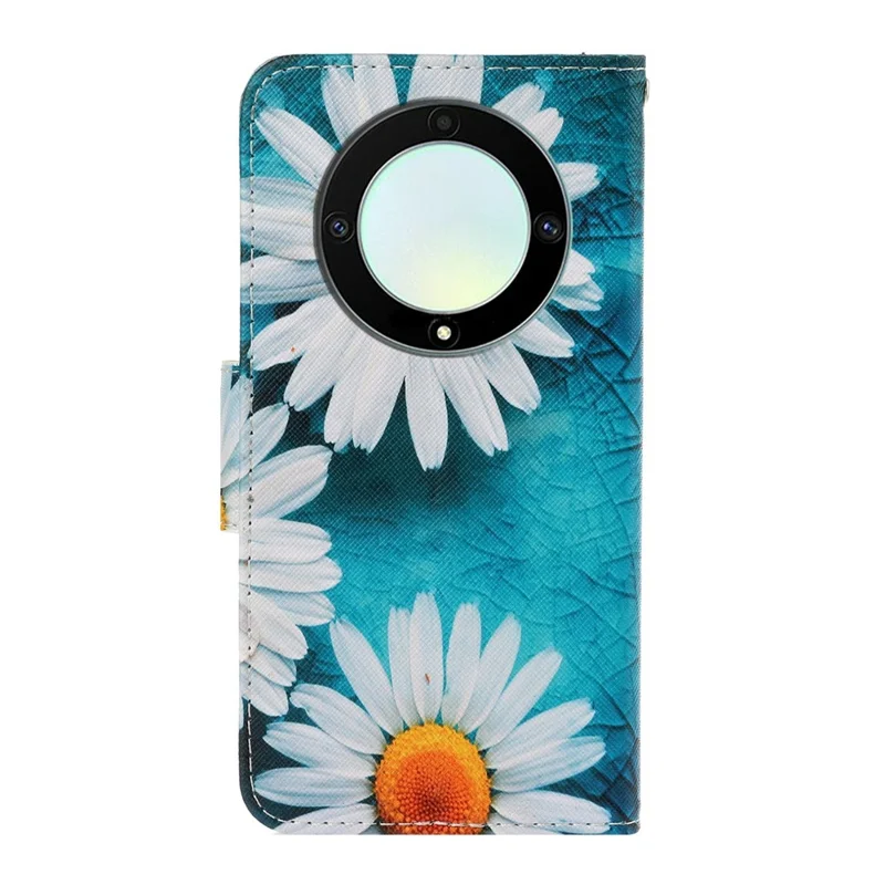 For Honor Magic5 Lite 5G / X9a 5G Case Pattern Printing Protective Leather Folio Phone Cover with Wrist Strap - Chrysanthemum