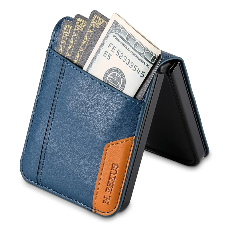 N.BEKUS Funda para Samsung Galaxy Z Flip7 5G con Ranura para Tarjetas - Cuero Sintético + PC - Azul
