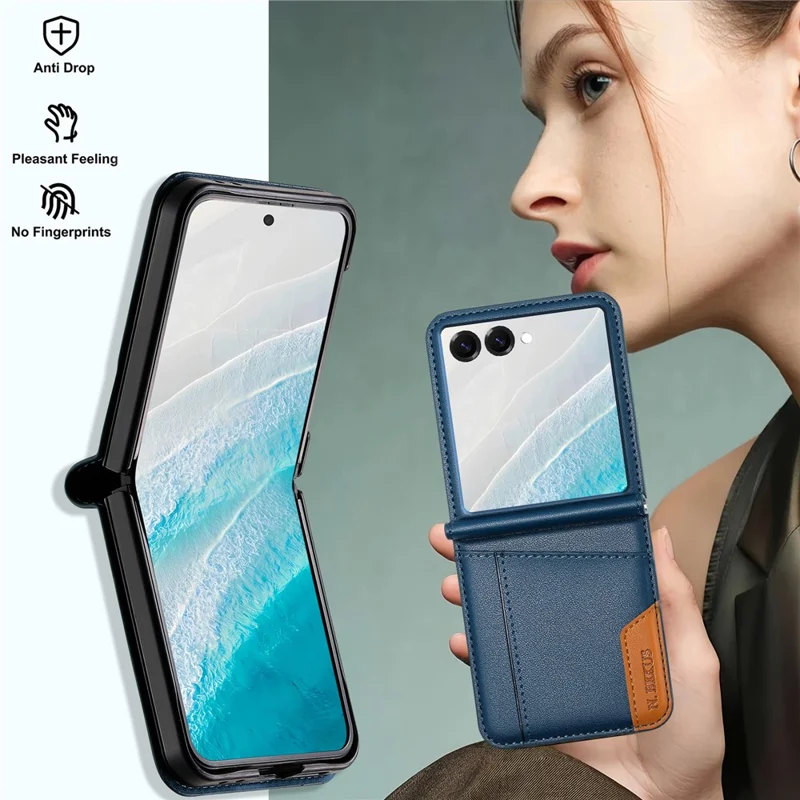 N.BEKUS Funda para Samsung Galaxy Z Flip7 5G con Ranura para Tarjetas - Cuero Sintético + PC - Azul