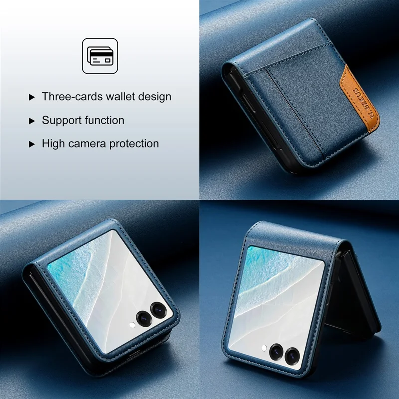 N.BEKUS Funda para Samsung Galaxy Z Flip7 5G con Ranura para Tarjetas - Cuero Sintético + PC - Azul