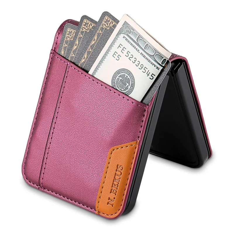 N.BEKUS Pour Samsung Galaxy Z Flip6 5G / Flip7 FE 5G Étui avec Emplacement pour Carte en PU + PC Coque Arrière de Téléphone - Rouge Vin