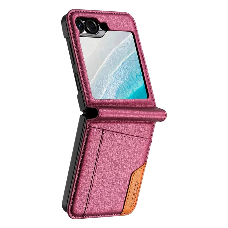 N.BEKUS Pour Samsung Galaxy Z Flip6 5G / Flip7 FE 5G Étui avec Emplacement pour Carte en PU + PC Coque Arrière de Téléphone - Rouge Vin