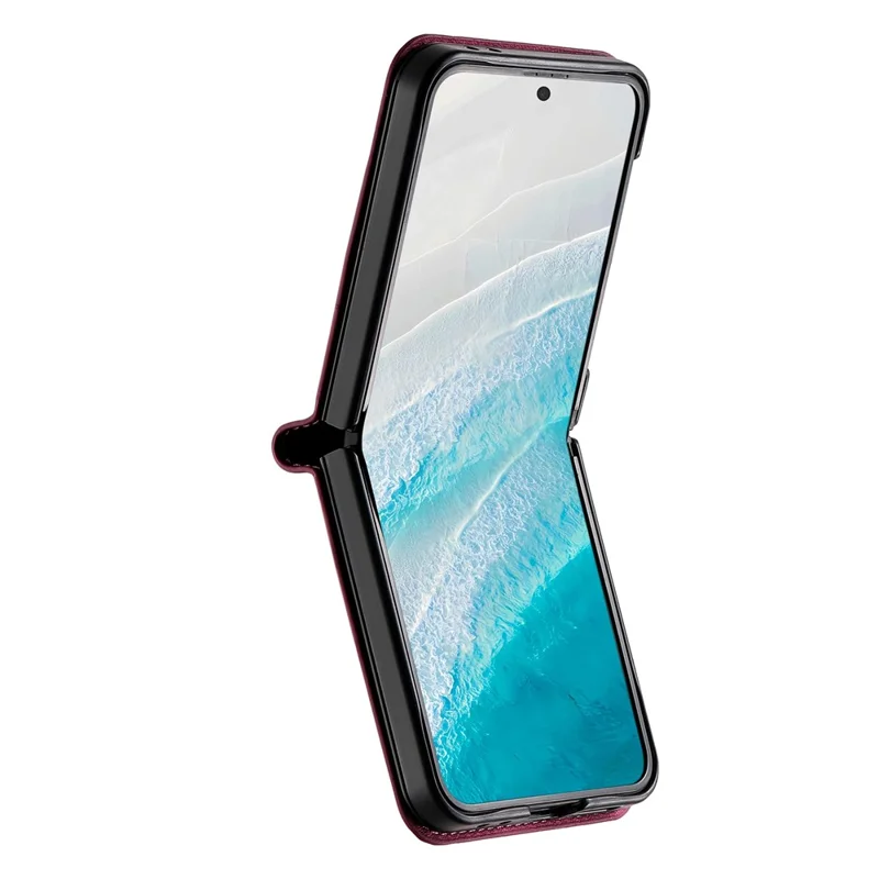 N.BEKUS Pour Samsung Galaxy Z Flip6 5G / Flip7 FE 5G Étui avec Emplacement pour Carte en PU + PC Coque Arrière de Téléphone - Rouge Vin