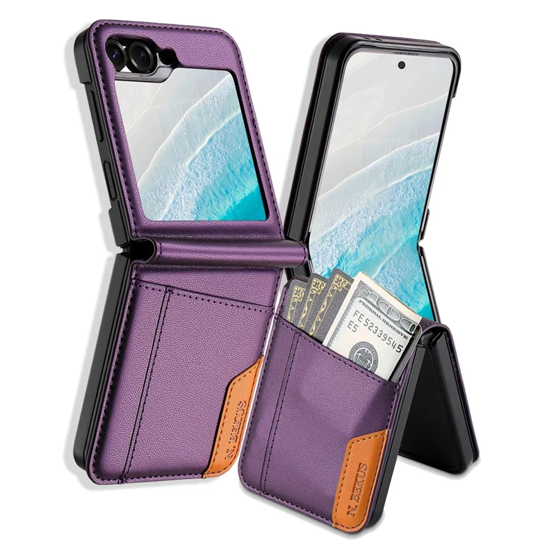 N.BEKUS For Samsung Galaxy Z Flip6 5G / Flip7 FE 5G Case Card Slot PU + PC Phone Back Cover - Purple