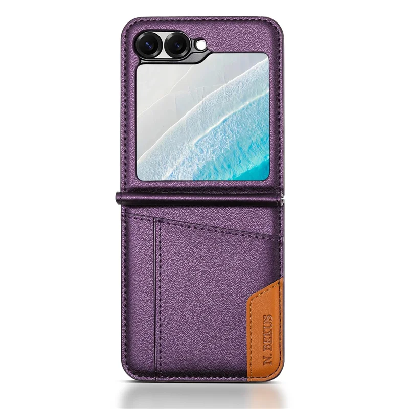 N.BEKUS For Samsung Galaxy Z Flip6 5G / Flip7 FE 5G Case Card Slot PU + PC Phone Back Cover - Purple