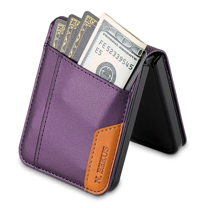 N.BEKUS For Samsung Galaxy Z Flip6 5G / Flip7 FE 5G Case Card Slot PU + PC Phone Back Cover - Purple