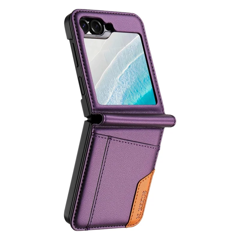 N.BEKUS For Samsung Galaxy Z Flip6 5G / Flip7 FE 5G Case Card Slot PU + PC Phone Back Cover - Purple