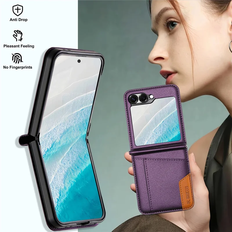 N.BEKUS For Samsung Galaxy Z Flip6 5G / Flip7 FE 5G Case Card Slot PU + PC Phone Back Cover - Purple