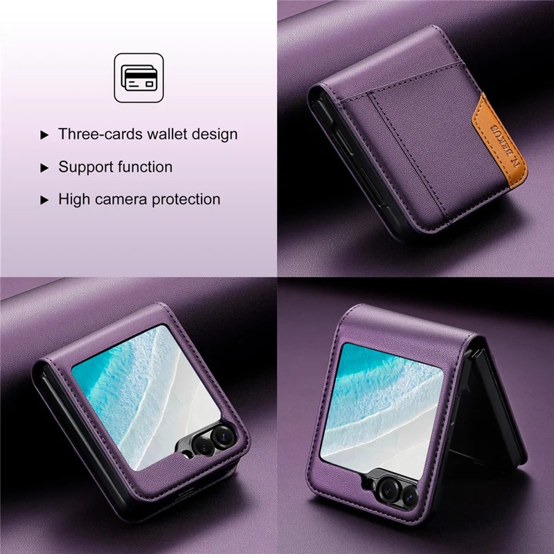 N.BEKUS For Samsung Galaxy Z Flip6 5G / Flip7 FE 5G Case Card Slot PU + PC Phone Back Cover - Purple