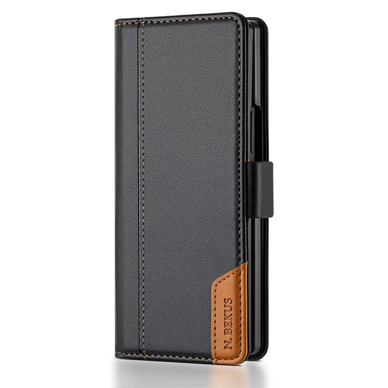 N.BEKUS Für Samsung Galaxy Z Fold7 5G Ständer Hülle RFID-Schutz PU-Leder Geldbörsen-Handyhülle - Schwarz