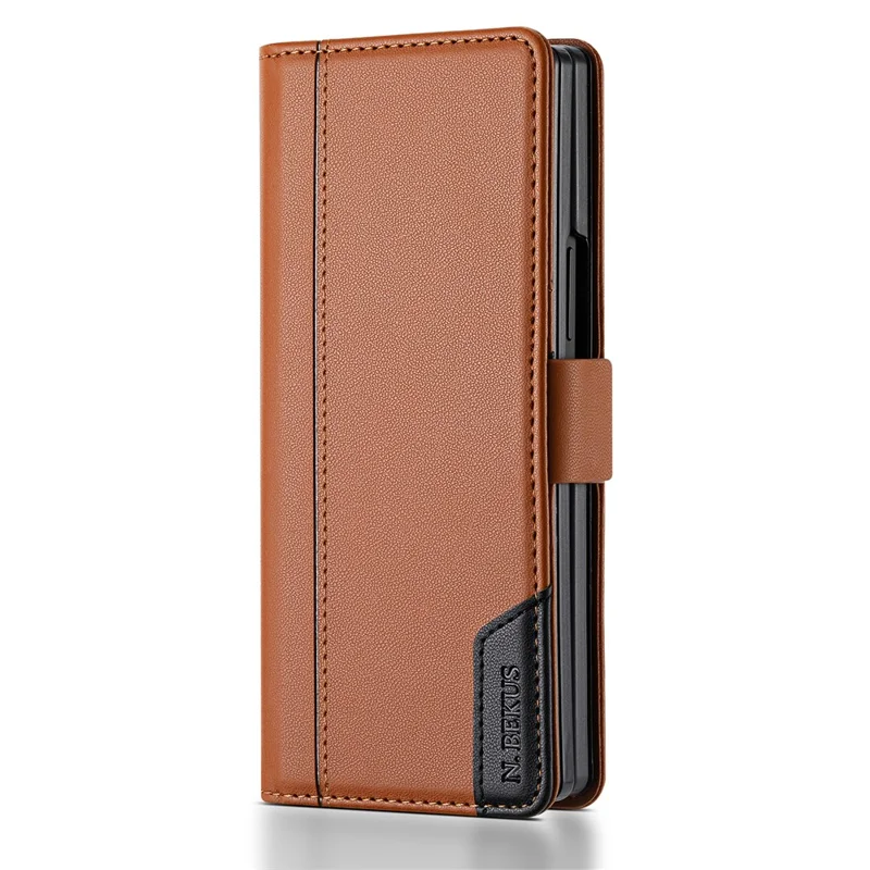 N.BEKUS Für Samsung Galaxy Z Fold6 5G Ständer-Hülle mit RFID-Schutz PU-Leder Brieftasche Handyhülle - Braun