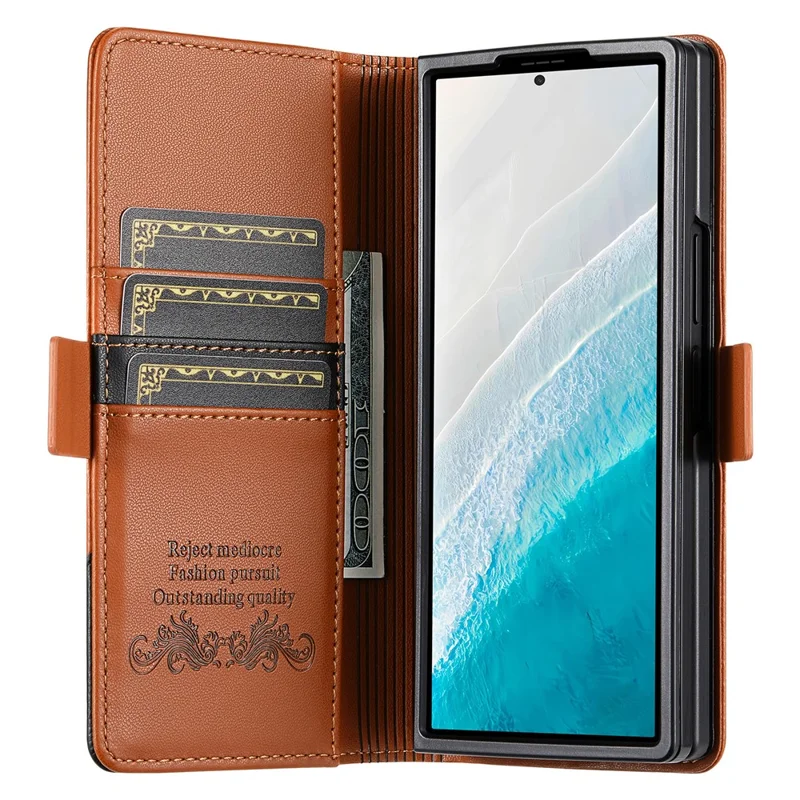 N.BEKUS Für Samsung Galaxy Z Fold6 5G Ständer-Hülle mit RFID-Schutz PU-Leder Brieftasche Handyhülle - Braun