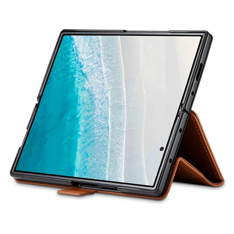 N.BEKUS Für Samsung Galaxy Z Fold6 5G Ständer-Hülle mit RFID-Schutz PU-Leder Brieftasche Handyhülle - Braun