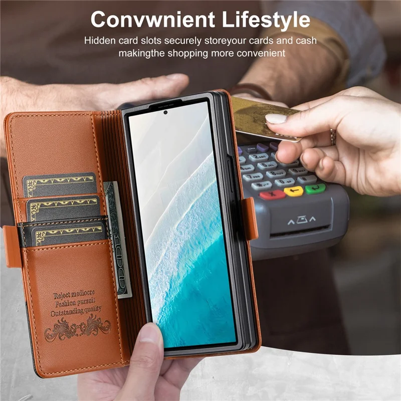 N.BEKUS Für Samsung Galaxy Z Fold6 5G Ständer-Hülle mit RFID-Schutz PU-Leder Brieftasche Handyhülle - Braun