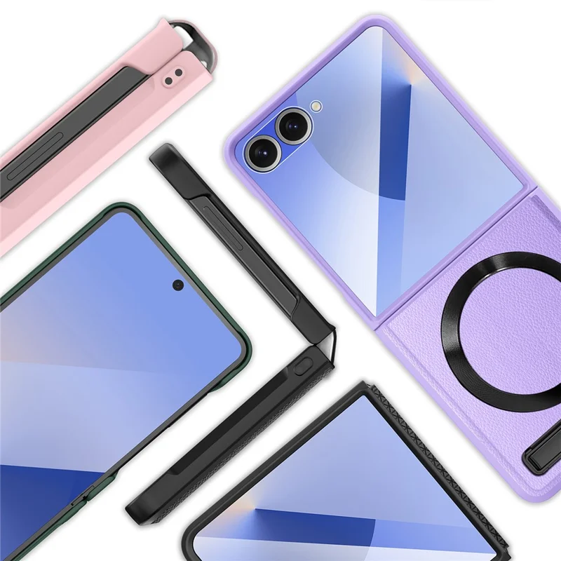 Étui pour Samsung Galaxy Z Flip7 5G Compatible avec MagSafe Support Rigide PC+PU avec Protection d'Écran / Film d'Objectif - Noir Blé