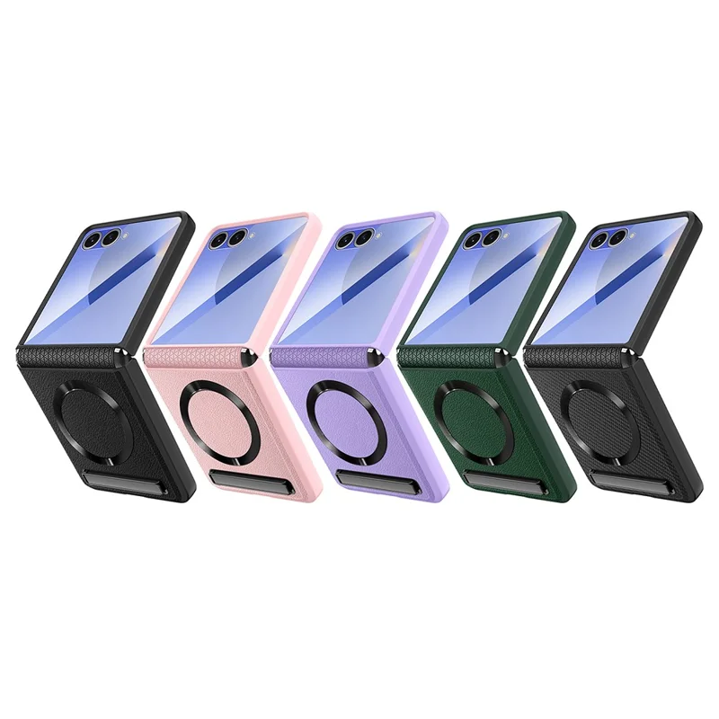 Étui pour Samsung Galaxy Z Flip7 5G Compatible avec MagSafe Support Rigide PC+PU avec Protection d'Écran / Film d'Objectif - Noir Blé