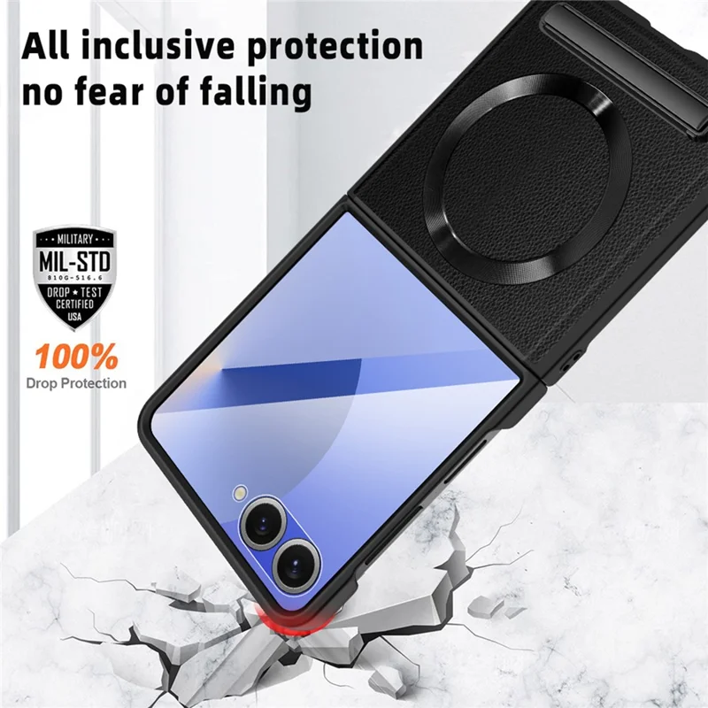 Étui pour Samsung Galaxy Z Flip7 5G Compatible avec MagSafe Support Rigide PC+PU avec Protection d'Écran / Film d'Objectif - Noir Blé