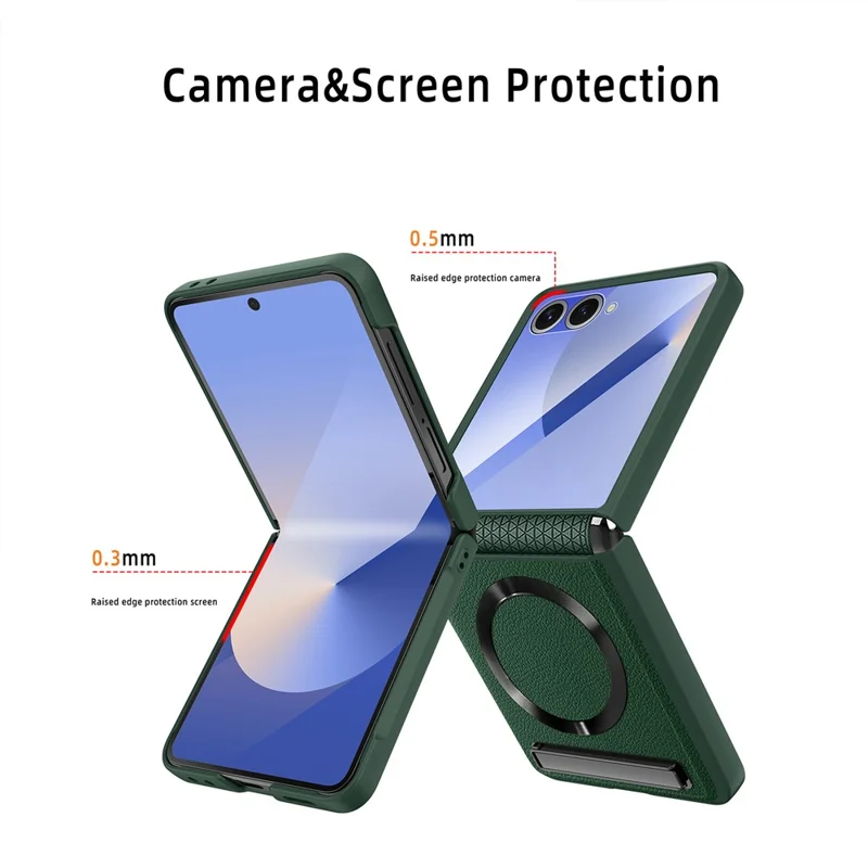 Étui pour Samsung Galaxy Z Flip7 5G Compatible avec MagSafe Support Rigide PC+PU avec Protection d'Écran / Film d'Objectif - Noir Blé