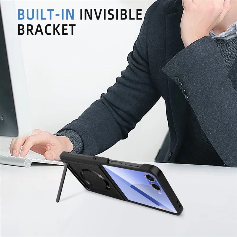 Étui pour Samsung Galaxy Z Flip7 5G Compatible avec MagSafe Support Rigide PC+PU avec Protection d'Écran / Film d'Objectif - Noir Blé
