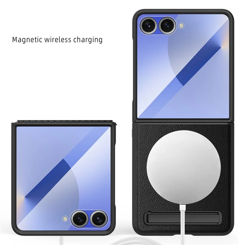 Étui pour Samsung Galaxy Z Flip7 5G Compatible avec MagSafe Support Rigide PC+PU avec Protection d'Écran / Film d'Objectif - Noir Blé