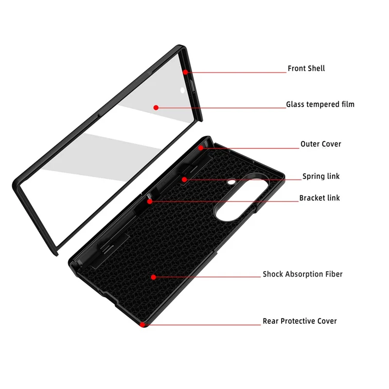 Para Samsung Galaxy Z Fold7 5G Funda Soporte Duro PC Cubierta de Teléfono con Película de Pantalla - Negro