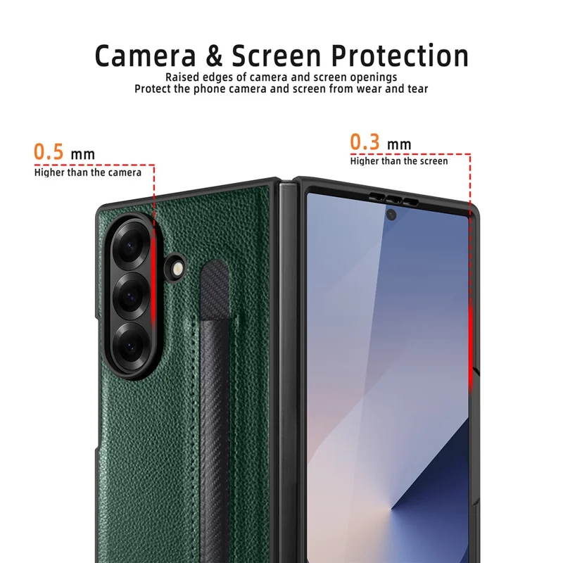 For Samsung Galaxy Z Fold7 5G Case Pencil Holder Litchi Texture PU+PC Phone Cover with Screen Film - Blue