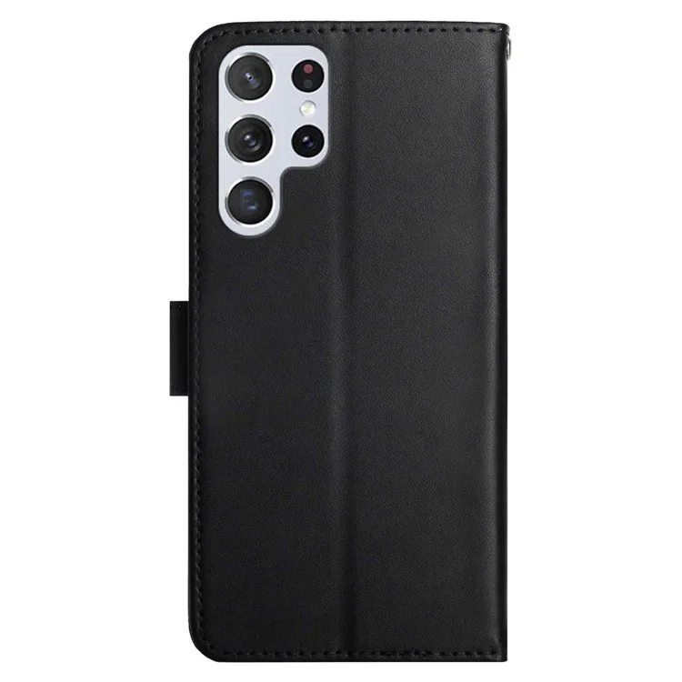 Pour Samsung Galaxy S23 Ultra HT02 Nappa Texture Genuine Leather Drop-proof Phone Case Stand Wallet Folio Flip Cover - Noir