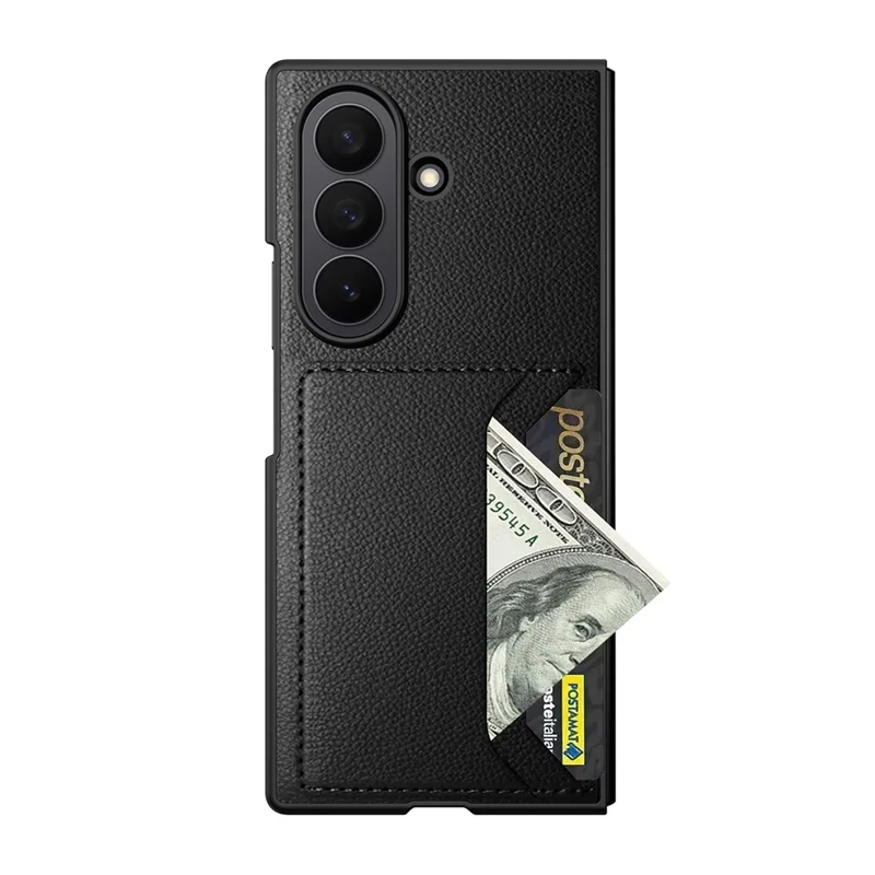 For Samsung Galaxy Z Fold7 5G Case Litchi Texture PU+PC Phone Cover with Screen Film - Black