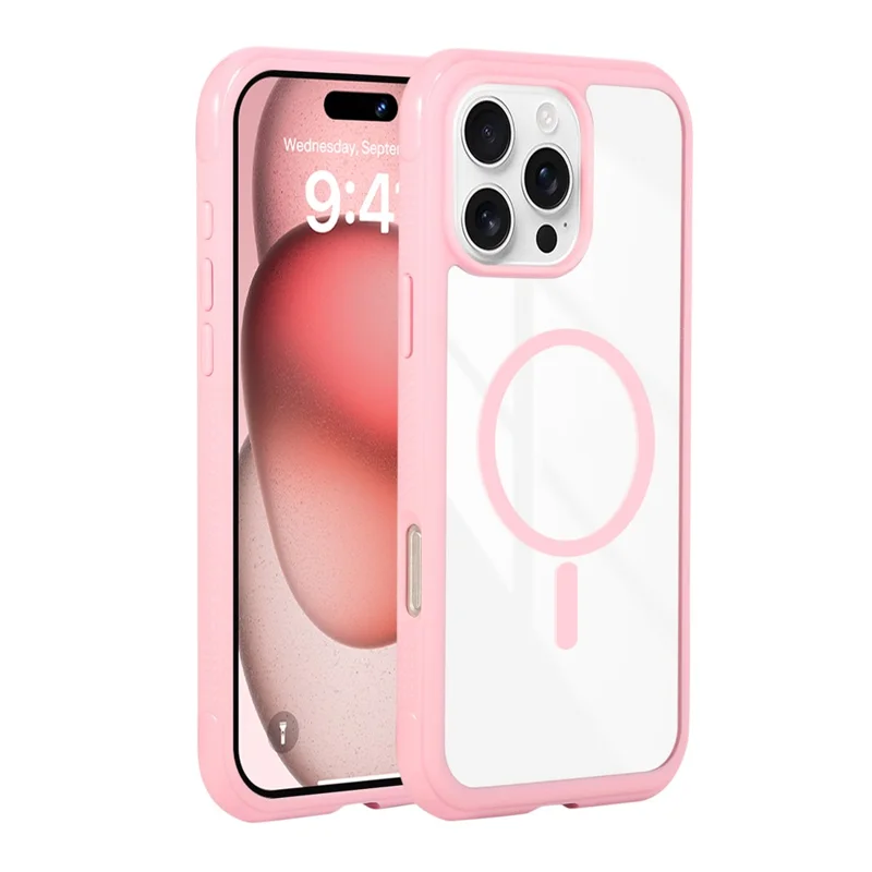 For iPhone 16 Pro Case Compatible with MagSafe TPU + PC Transparent Protective Phone Cover - Pink