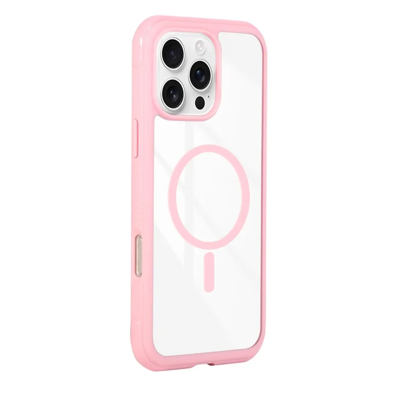 For iPhone 16 Pro Case Compatible with MagSafe TPU + PC Transparent Protective Phone Cover - Pink