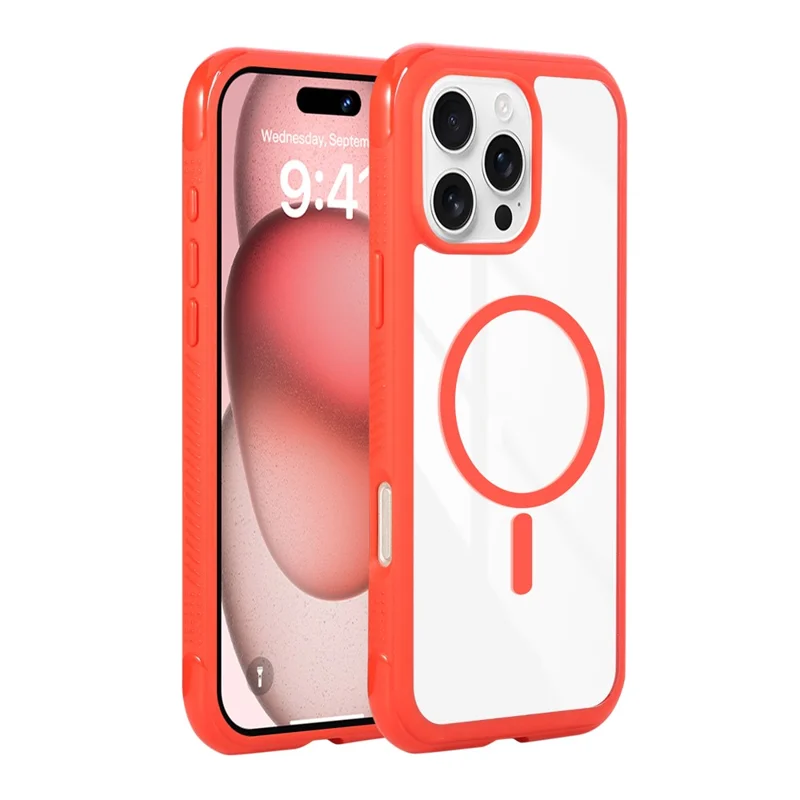 For iPhone 16 Pro Max Case Compatible with MagSafe TPU + PC Transparent Protective Phone Cover - Red