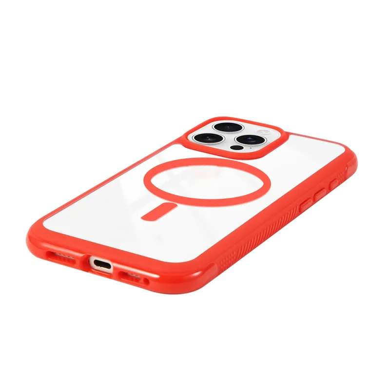 For iPhone 16 Pro Max Case Compatible with MagSafe TPU + PC Transparent Protective Phone Cover - Red