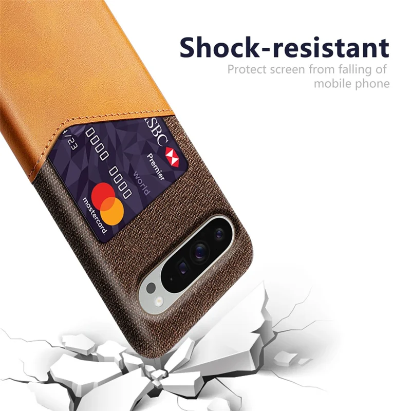 For Google Pixel 10 Pro XL Case PU Leather Cloth Texture Hard PC Phone Cover with Card Holder - Orange