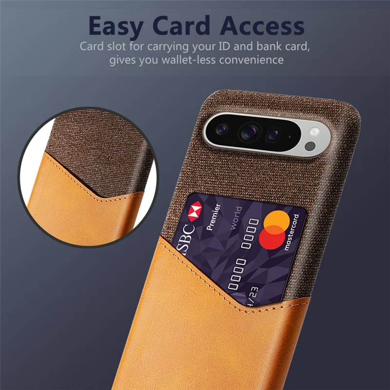 For Google Pixel 10 Pro XL Case PU Leather Cloth Texture Hard PC Phone Cover with Card Holder - Orange