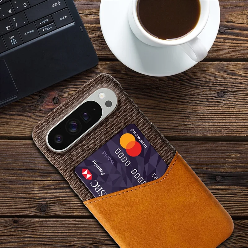 For Google Pixel 10 Pro XL Case PU Leather Cloth Texture Hard PC Phone Cover with Card Holder - Orange
