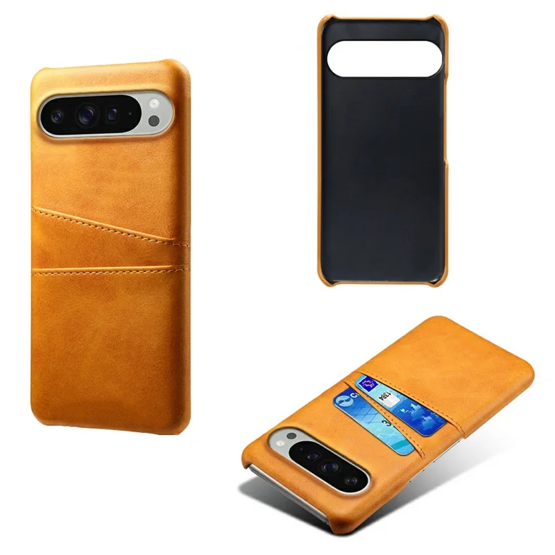 For Google Pixel 10 Pro XL Case Dual Card Slots PU Leather + Hard PC Phone Cover - Orange