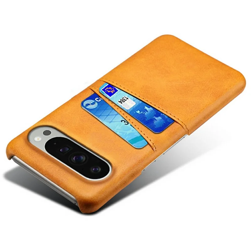For Google Pixel 10 Pro XL Case Dual Card Slots PU Leather + Hard PC Phone Cover - Orange