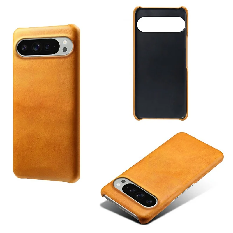 For Google Pixel 10 Pro XL Case Calf Texture PU Leather Hard PC Protective Phone Cover - Orange