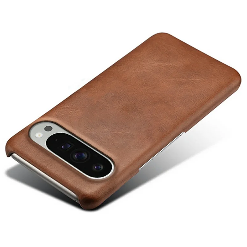 For Google Pixel 10 Pro XL Case Calf Texture PU Leather Hard PC Protective Phone Cover - Brown