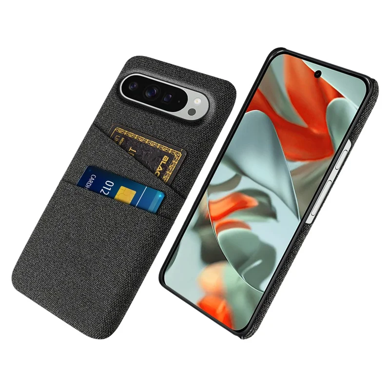 For Google Pixel 10 Pro XL Case Cloth + Hard PC Phone Cover with Dual Card Slots - Black