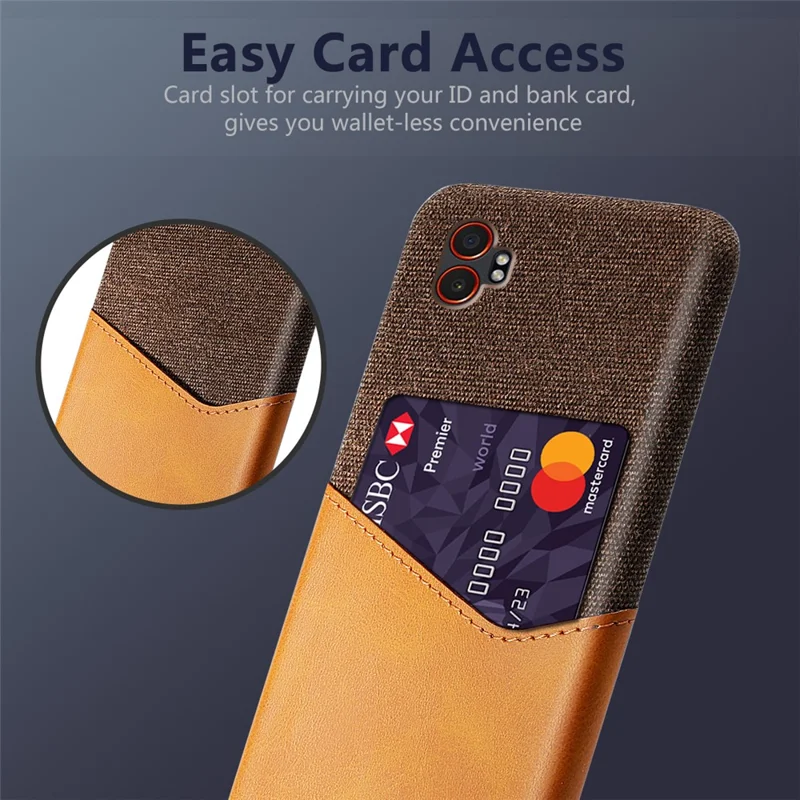 Per Samsung Galaxy XCover7 Pro Custodia in Pelle PU Tessuto Duro PC Cover Telefonica con Porta Carte - Arancione