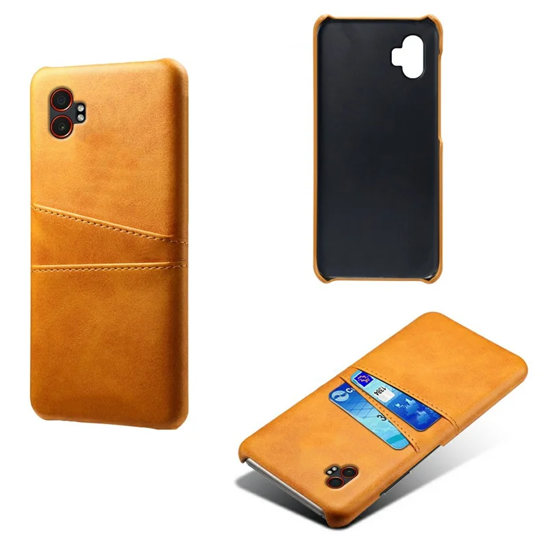 Cover per Samsung Galaxy XCover7 Pro con Doppio Slot per Schede in Pelle PU + Cover Rigida per Telefono in PC - Arancione