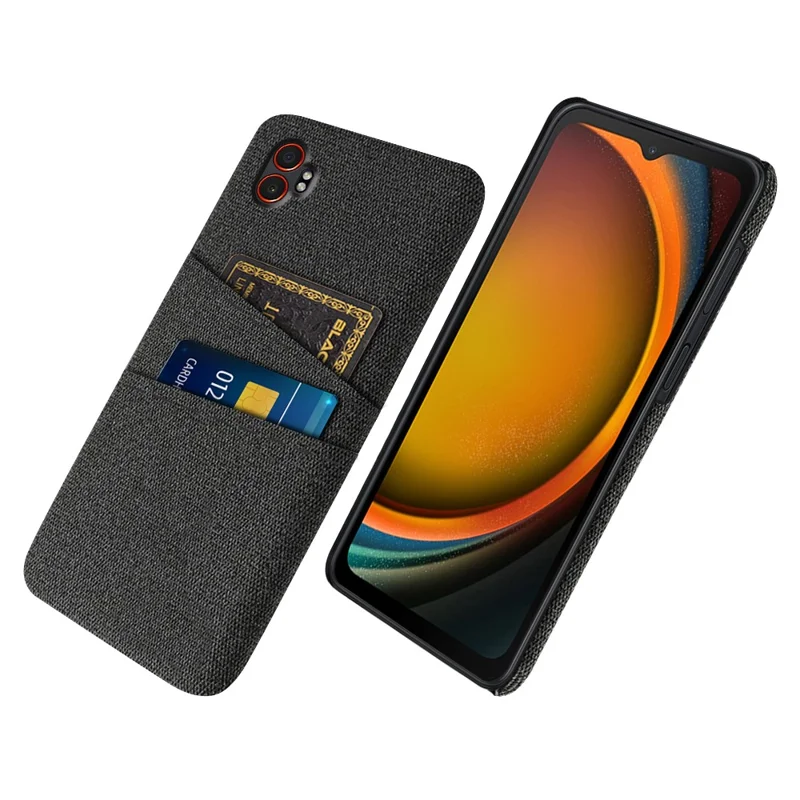 Für Samsung Galaxy XCover7 Pro Hülle Stoff + Hartes PC Telefon-Cover mit Doppel-Kartenfächern - Schwarz