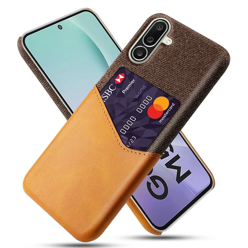 Für Samsung Galaxy M56 5G Hülle PU-Leder Stoffstruktur Hartplastik Handyhülle mit Kartenhalter - Orange