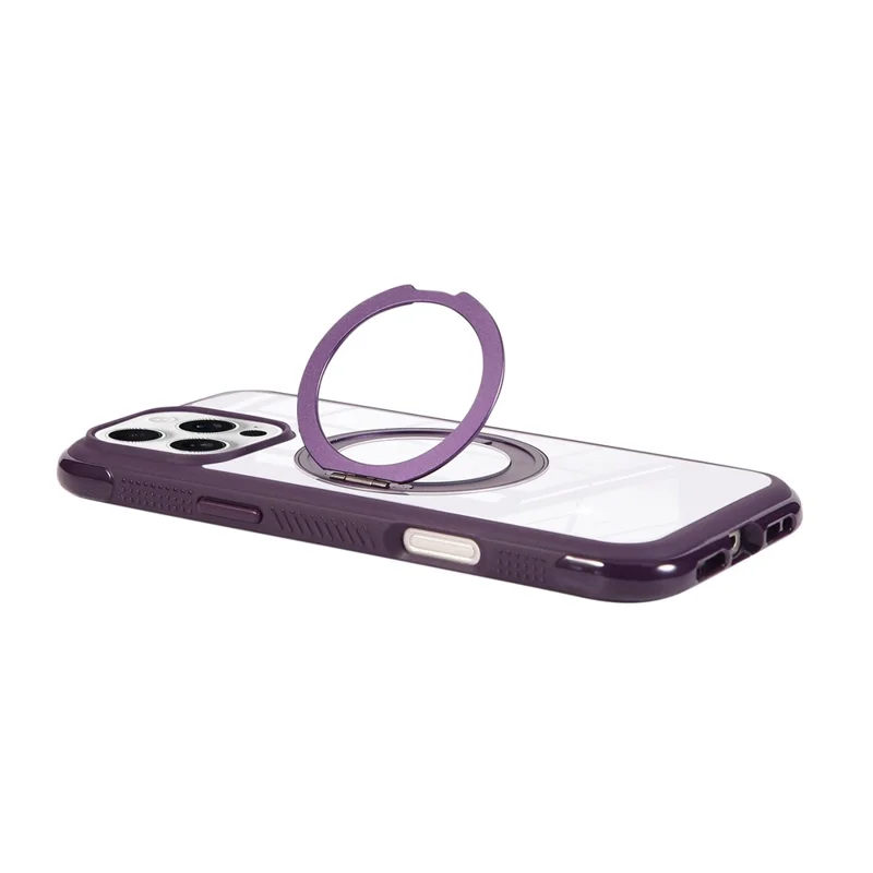 For iPhone 16 Pro Magnetic Case Stress Relief Kickstand TPU + PC Transparent Protective Phone Cover - Dark Purple