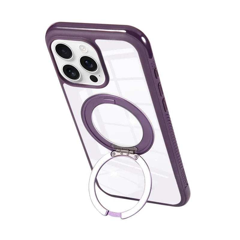 For iPhone 16 Pro Magnetic Case Stress Relief Kickstand TPU + PC Transparent Protective Phone Cover - Dark Purple