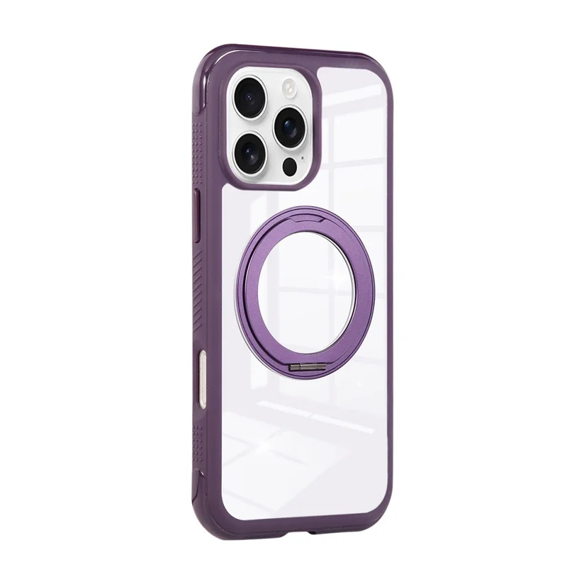 For iPhone 16 Pro Magnetic Case Stress Relief Kickstand TPU + PC Transparent Protective Phone Cover - Dark Purple