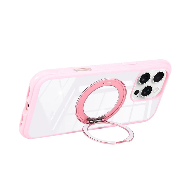 For iPhone 16 Pro Magnetic Case Stress Relief Kickstand TPU + PC Transparent Protective Phone Cover - Pink